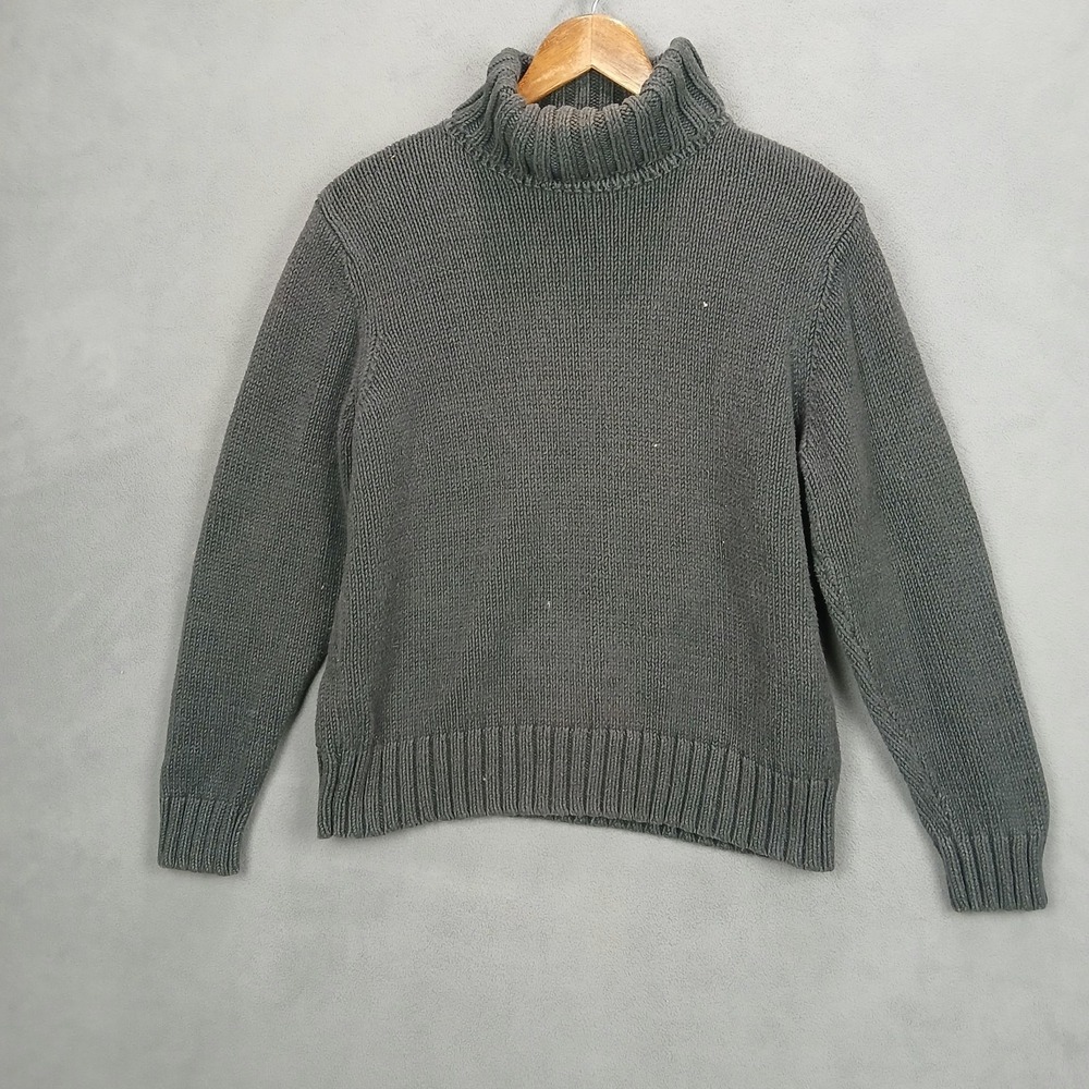 Eddie‎ Bauer Sweater Womens XL Gray Chunky Knit Turtleneck Cotton Ribbed Knit